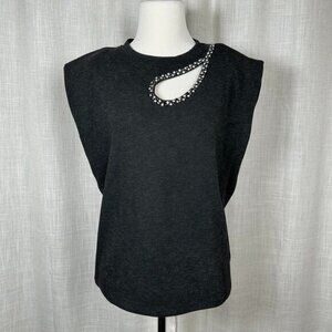 Democracy Embellished Cut Out Rhinestone Statement Knit Top Small Glam Night Out